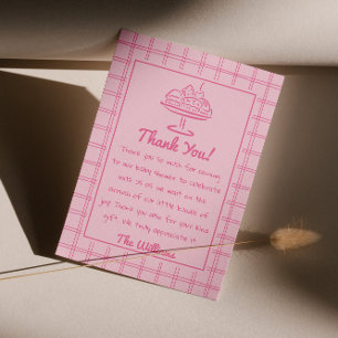 Roze broodje getekend in het Oven Girl Bread Baby  Bedankkaart