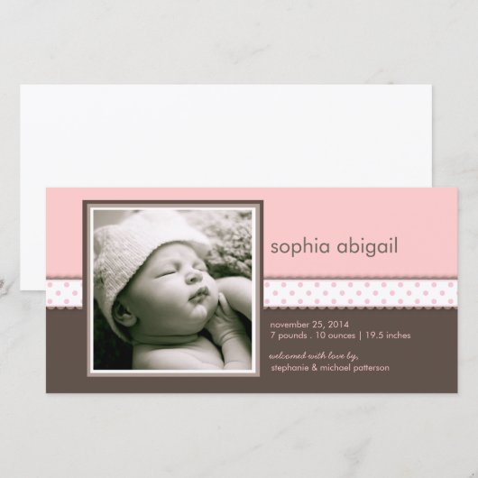 Roze | Brown Sweet Baby Girl Geboorteaankondiging Aankondiging (Voorkant / Achterkant)