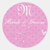 Roze Bruid & bruidegom Monogram Sticker (Voorkant)