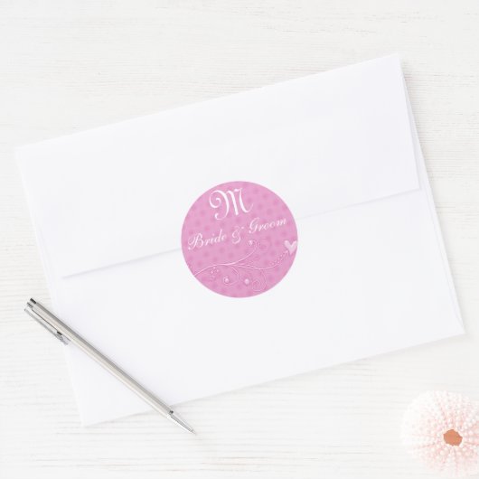 Roze Bruid & bruidegom Monogram Sticker (Envelop)