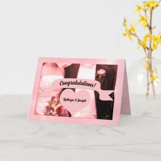 Roze bruid en bruidebruin gefeliciteerd kaart (Gele Bloem)