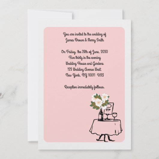 Roze bruid en bruine tafel (zwart en wit) kaart (Achterkant)