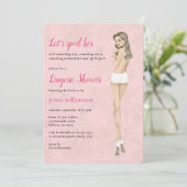 Roze bruid in haar lingerie douche kaart (Staand voorkant)