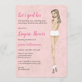 Roze bruid in haar lingerie douche kaart