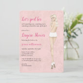 Roze bruid in haar slipje lingerie douche kaart (Staand voorkant)