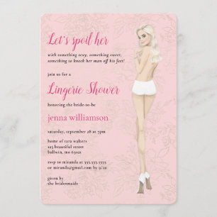 Roze bruid in haar slipje lingerie douche kaart