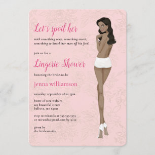 Roze bruid in haar slipje lingerie douche kaart