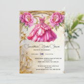 Roze bruid om bloemige balgons pioenenbloemen te z kaart (Staand voorkant)