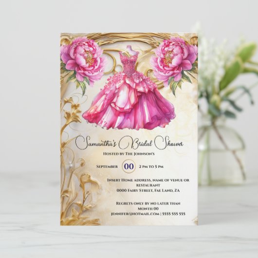 Roze bruid om bloemige balgons pioenenbloemen te z kaart (Staand voorkant)