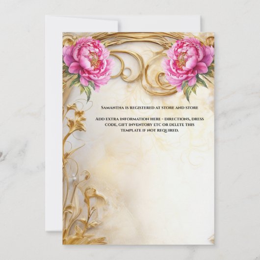 Roze bruid om bloemige balgons pioenenbloemen te z kaart (Achterkant)