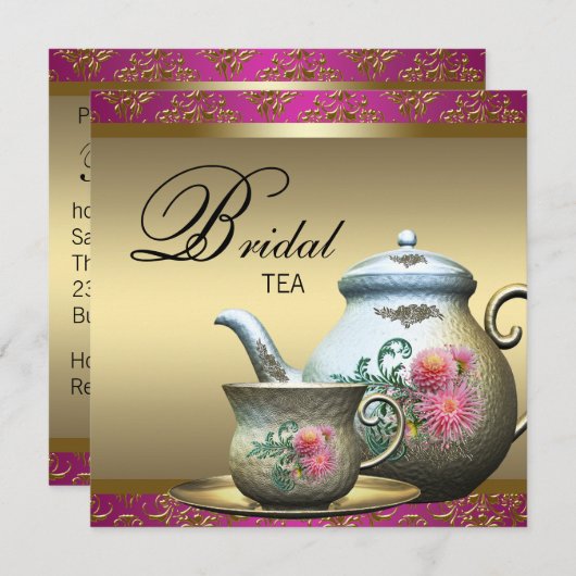 Roze Bruids Tea Party Kaart (Voorkant / Achterkant)