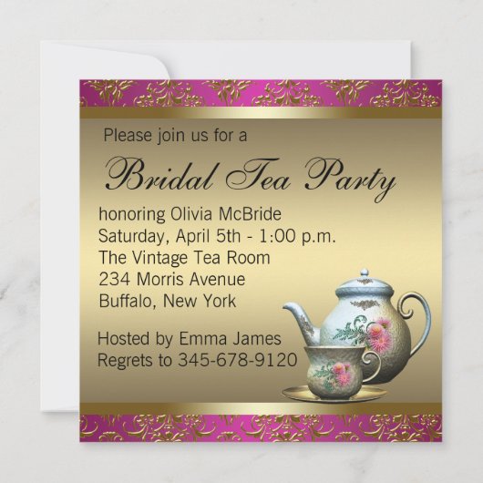 Roze Bruids Tea Party Kaart (Achterkant)