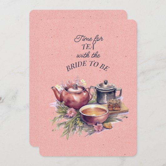 Roze Bruids Tea Party Theepot uitnodiging (Voorkant / Achterkant)