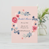ROZE BRUIDSBAD UITNODIGING MET BLOEMEN (Staand voorkant)