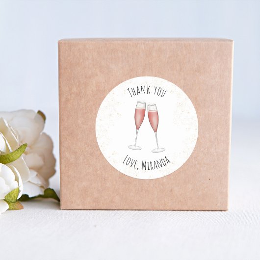 Roze Bruidschapsfeest Champagne Aquarel Bedankje Ronde Sticker