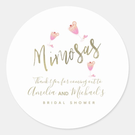 Roze Bruidsdouche Bedankconfetti Mimosa Ronde Sticker (Voorkant)
