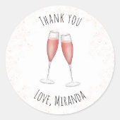 Roze Bruidsdouche Champagne Waterverf Bedankt Ronde Sticker (Voorkant)