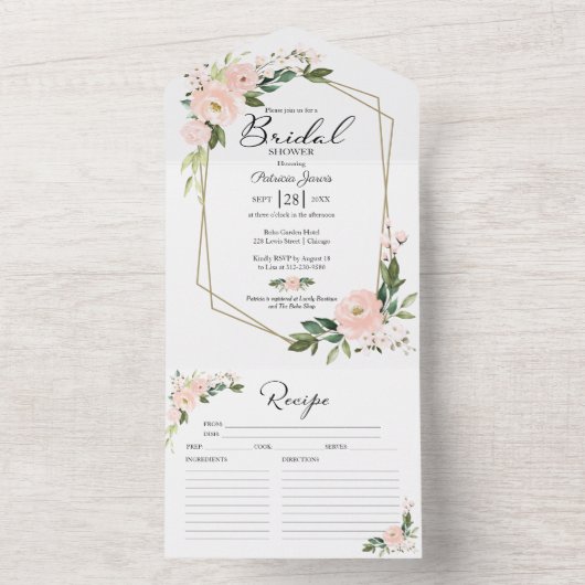 Roze Bruidsdoucheuitnodiging met recept Kaart (Binnen)