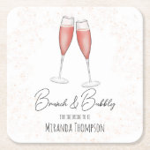 Roze Bruidsfeest Brunch en Bruisend Waterverf Kartonnen Onderzetters (Voorkant)