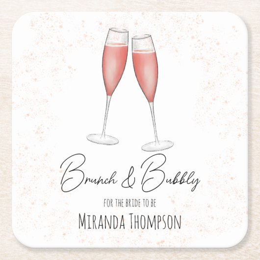 Roze Bruidsfeest Brunch en Bruisend Waterverf Kartonnen Onderzetters (Voorkant)
