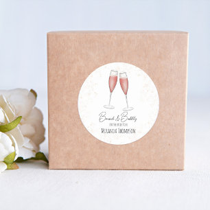 Roze Bruidsfeest Brunch en Mousserend Waterverf Ronde Sticker