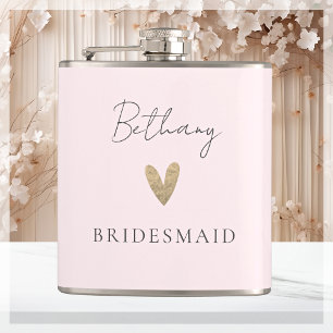 Roze Bruidsmeisje Hart Modern Script Heupfles