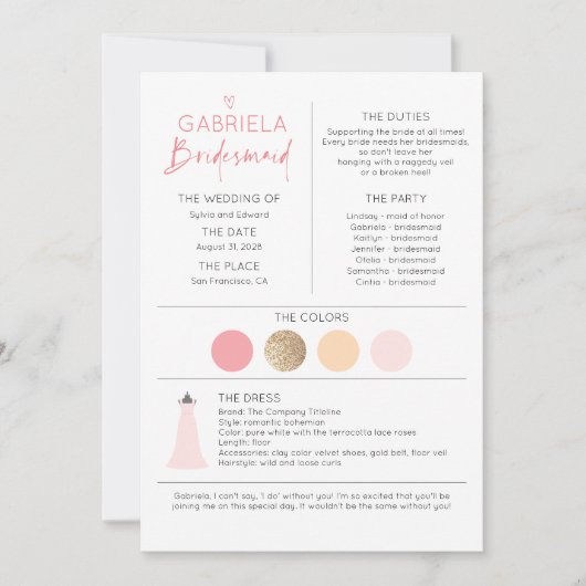 Roze Bruidsmeisje Voorstel & Informatie (Voorkant)