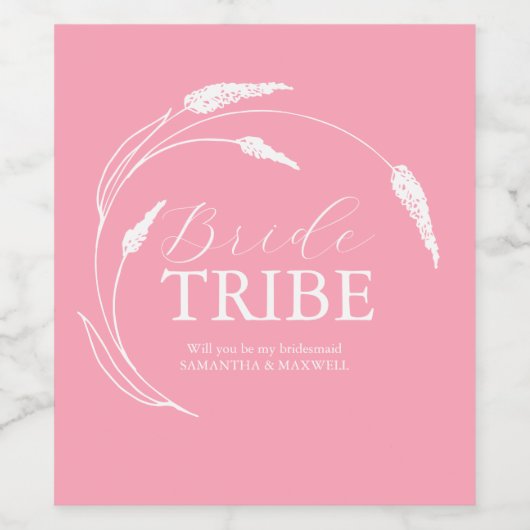 Roze bruidsmeisje voorstel label wijn etiket (Enkel label)