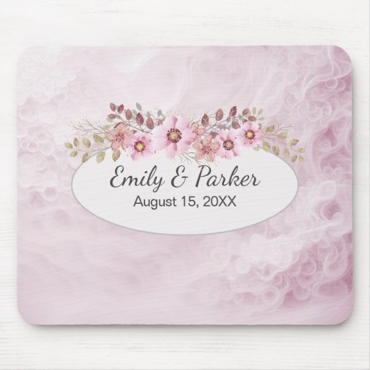 Roze Bruiloft Abstract met namen en datum Muismat (Voorkant)