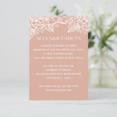 Roze bruiloft accommodaties. Bloemen QR details Informatiekaartje (Staand voorkant)