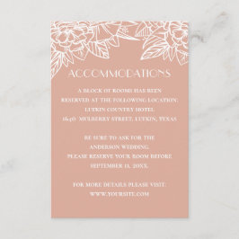 Roze bruiloft accommodaties. Bloemen QR details Informatiekaartje