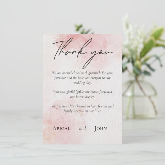Roze bruiloft bedankkaart (Staand voorkant)