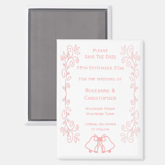 Roze bruiloft Bewaar de datum magneetbellen Magneet