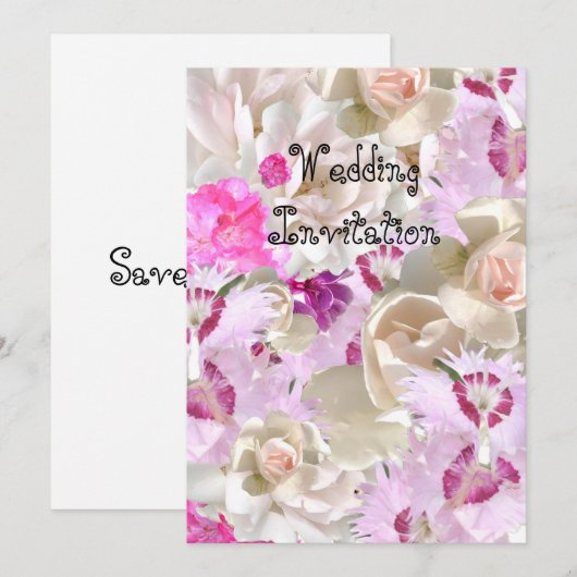 Roze bruiloft bloemen kaart (Voorkant / Achterkant)