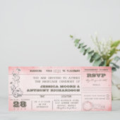 roze bruiloft boarding pass uitnodigingen (Staand voorkant)