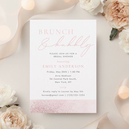 Roze Bruiloft Brunch en Bruisend Kaart