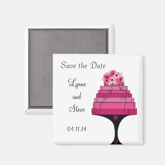 Roze bruiloft Cake Save the Date Magneet (Voorkant / Achterkant)
