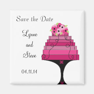 Roze bruiloft Cake Save the Date Magneet