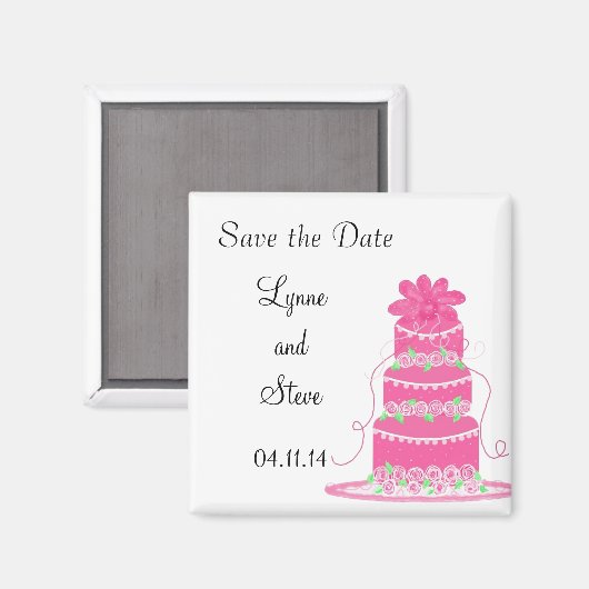 Roze bruiloft Cake Save the Date Magneet (Voorkant / Achterkant)