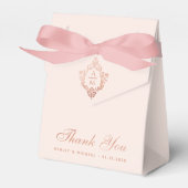 Roze Bruiloft Crest Monogram Roos Goud Dank u Bedankdoosjes (Voorkant Zijde)