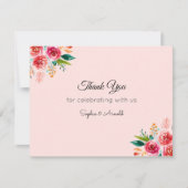 Roze bruiloft Dank u Bloemennotitie Kaart Notitiekaartje (Voorkant)