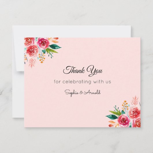 Roze bruiloft Dank u Bloemennotitie Kaart Notitiekaartje (Voorkant)