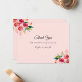 Roze bruiloft Dank u Bloemennotitie Kaart Notitiekaartje (Voorkant / Achterkant in situ)
