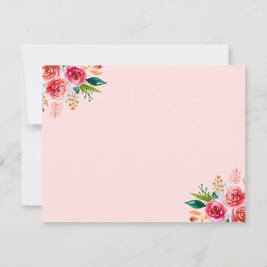 Roze bruiloft Dank u Bloemennotitie Kaart Notitiekaartje (Achterkant)