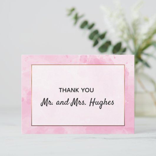 Roze bruiloft dank u in waterverf bedankkaart (Staand voorkant)