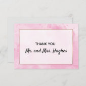 Roze bruiloft dank u in waterverf bedankkaart (Voorkant / Achterkant)