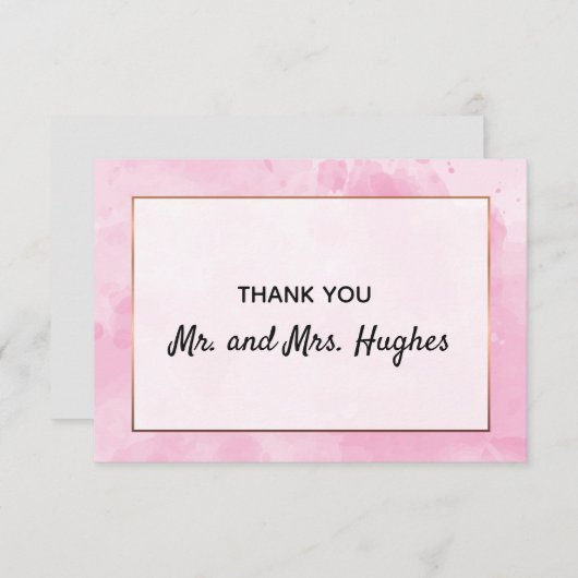 Roze bruiloft dank u in waterverf bedankkaart (Voorkant / Achterkant)