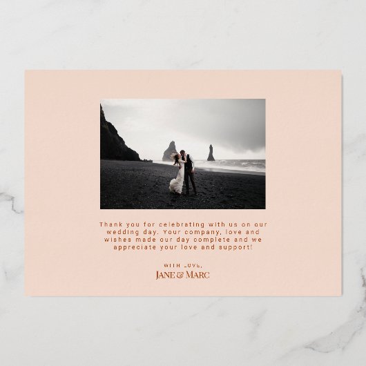 Roze bruiloft Echte Folie 2 foto's Dank je kaarten (Achterkant)