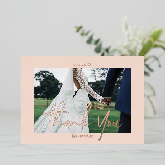 Roze bruiloft Echte Folie 2 foto's Dank je kaarten (Staand Voorkant)