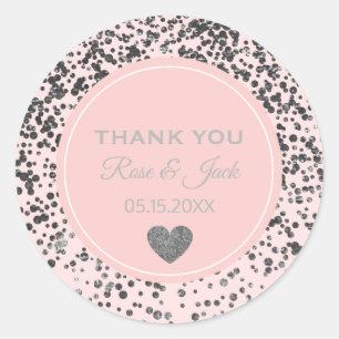 Roze Bruiloft Faux Silver Glitter Confetti Stippen Ronde Sticker